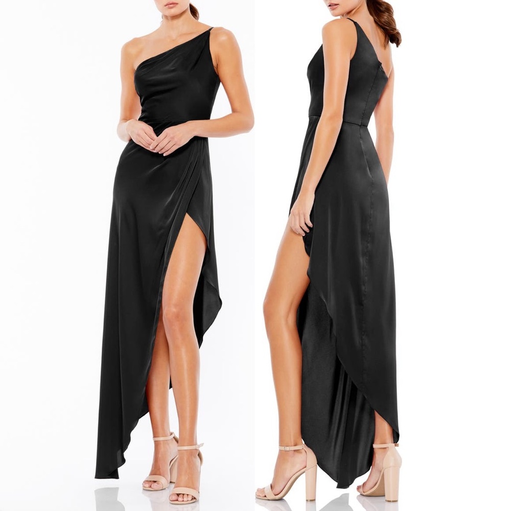 NWT Ieena for Mac Duggal One Shoulder Hi-Low Draped Charmeuse Dress 4